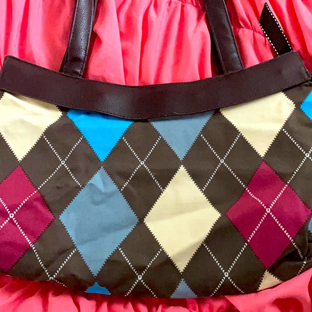 Brown thirty-one purse w multiple colored design